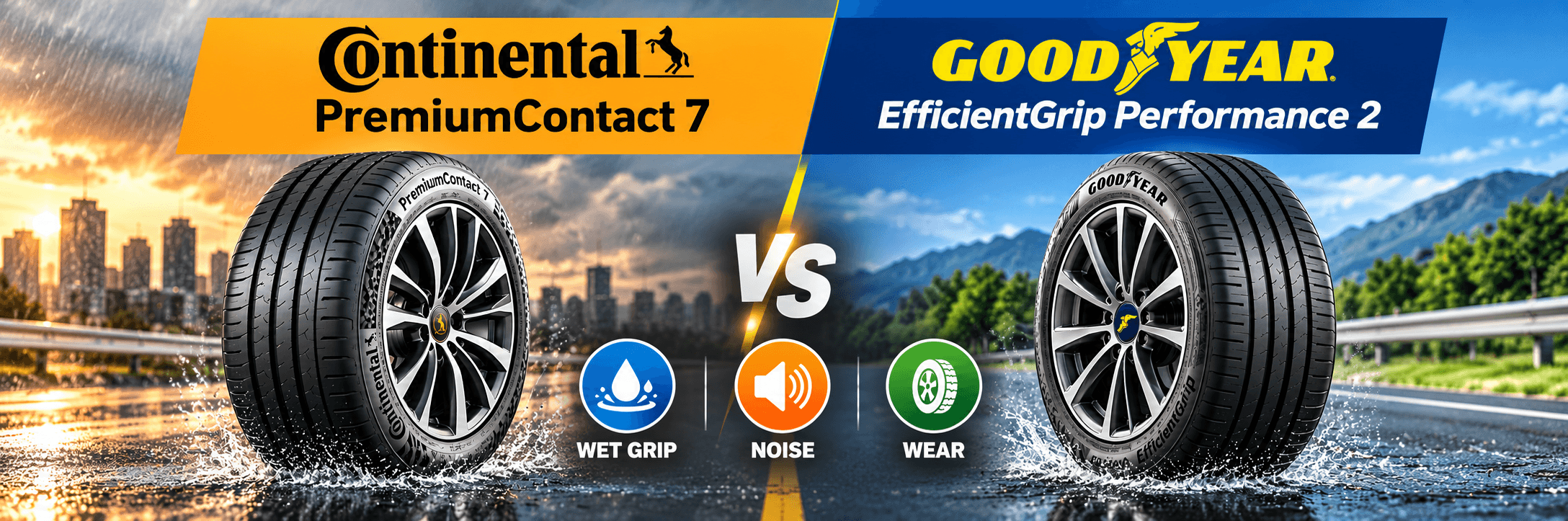 Continental PremiumContact 7 Vs Goodyear EfficientGrip Performance 2: Wet Grip, Noise, And Wear